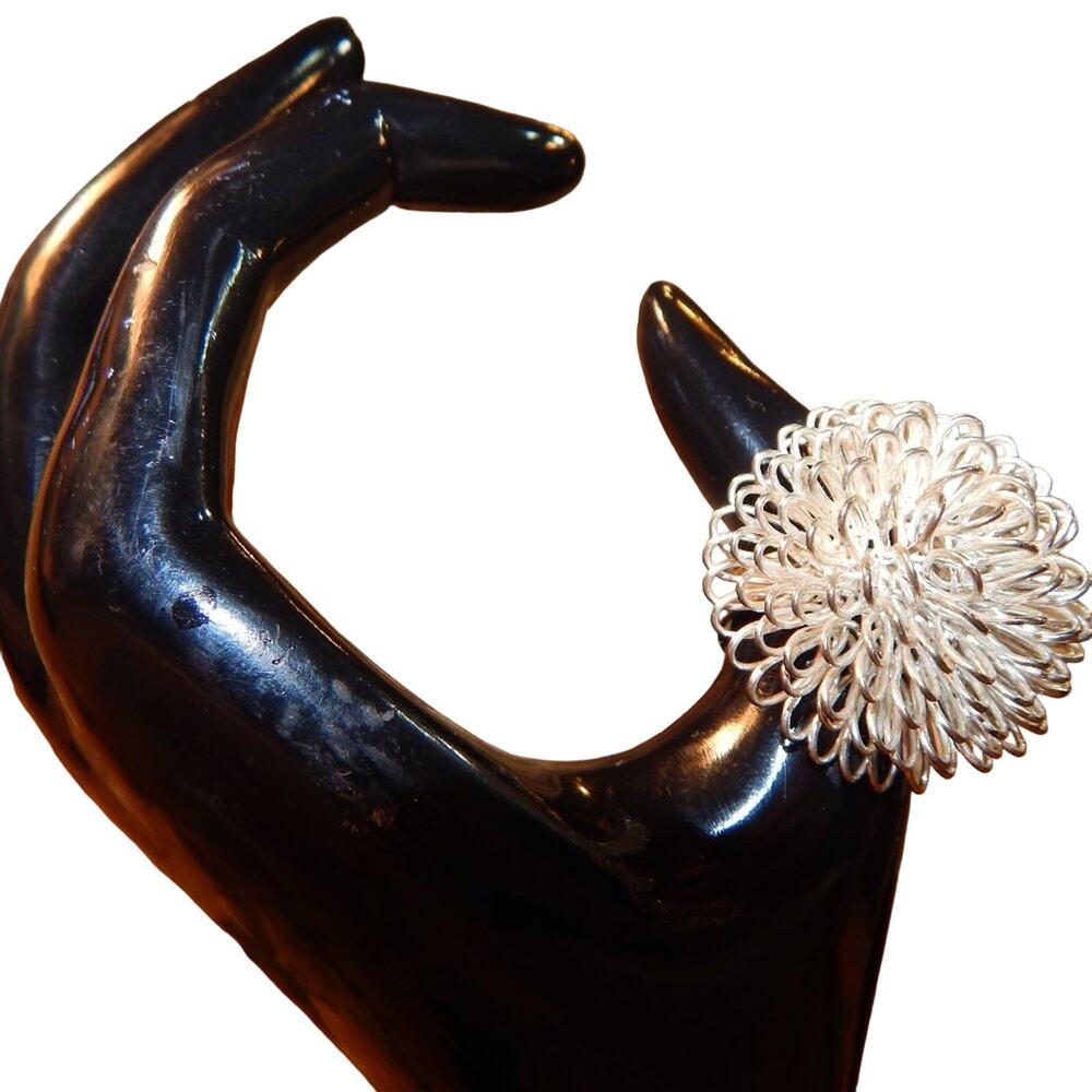 Bloomin Beautiful Silvertone Wire Chrysanthemum Adjustable Ring